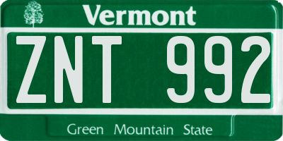 VT license plate ZNT992