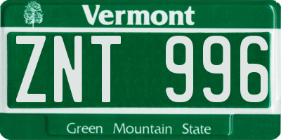 VT license plate ZNT996