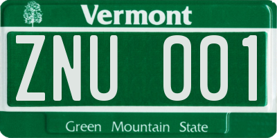 VT license plate ZNU001