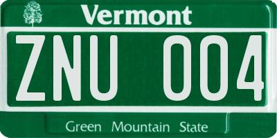 VT license plate ZNU004