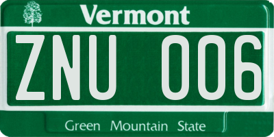 VT license plate ZNU006