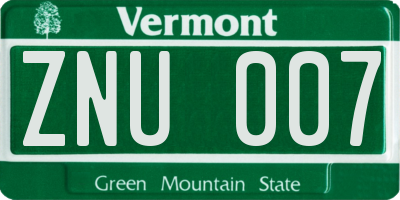 VT license plate ZNU007