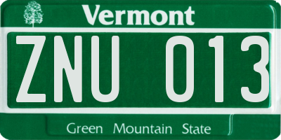 VT license plate ZNU013