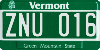 VT license plate ZNU016
