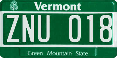 VT license plate ZNU018