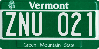 VT license plate ZNU021