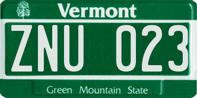 VT license plate ZNU023