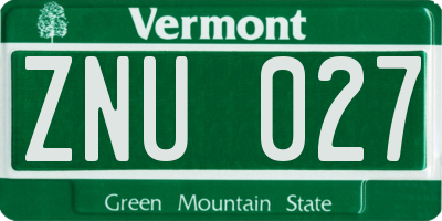 VT license plate ZNU027