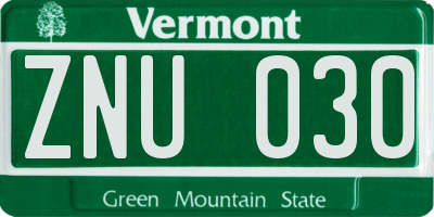 VT license plate ZNU030