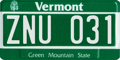 VT license plate ZNU031