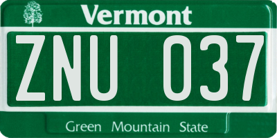 VT license plate ZNU037