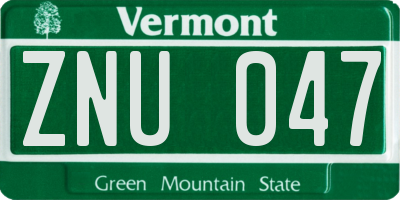 VT license plate ZNU047