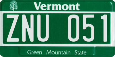 VT license plate ZNU051