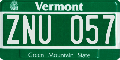 VT license plate ZNU057