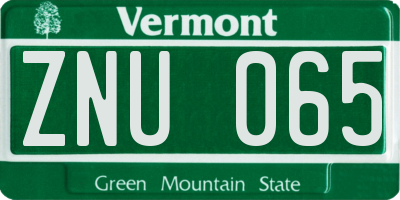 VT license plate ZNU065
