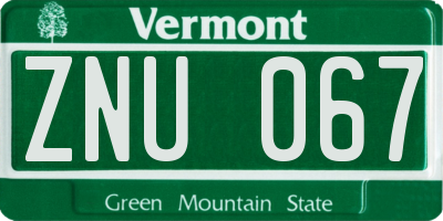 VT license plate ZNU067