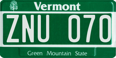 VT license plate ZNU070