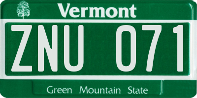 VT license plate ZNU071