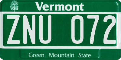 VT license plate ZNU072