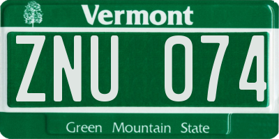 VT license plate ZNU074