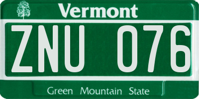 VT license plate ZNU076
