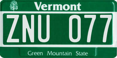 VT license plate ZNU077