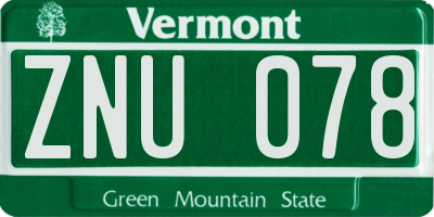 VT license plate ZNU078