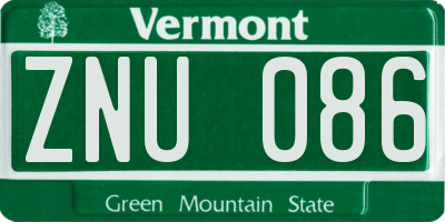 VT license plate ZNU086