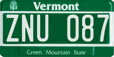 VT license plate ZNU087