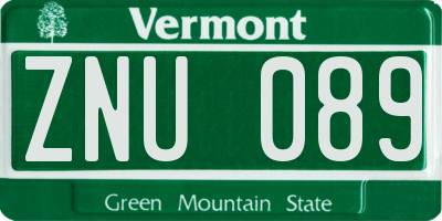 VT license plate ZNU089