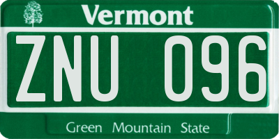 VT license plate ZNU096
