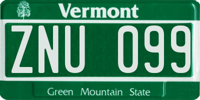 VT license plate ZNU099