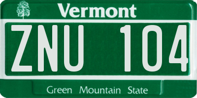 VT license plate ZNU104