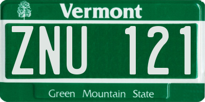VT license plate ZNU121