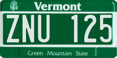 VT license plate ZNU125
