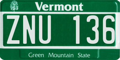 VT license plate ZNU136