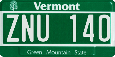 VT license plate ZNU140