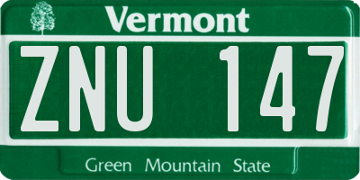 VT license plate ZNU147