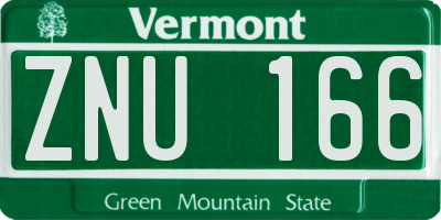 VT license plate ZNU166