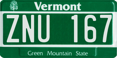 VT license plate ZNU167