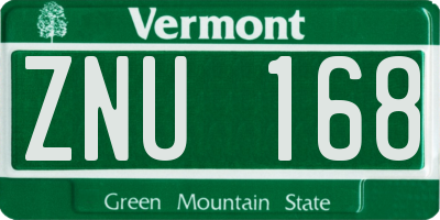 VT license plate ZNU168