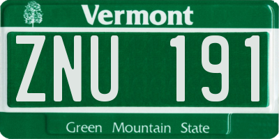 VT license plate ZNU191