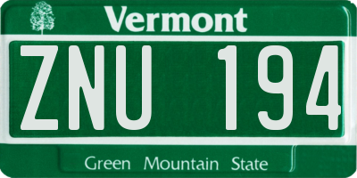 VT license plate ZNU194