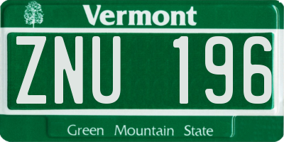 VT license plate ZNU196