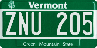 VT license plate ZNU205
