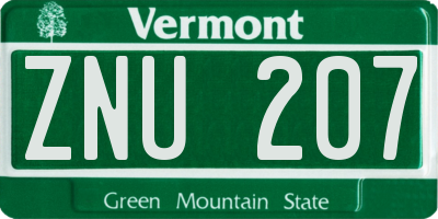 VT license plate ZNU207