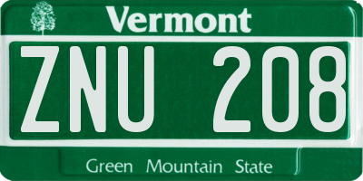 VT license plate ZNU208
