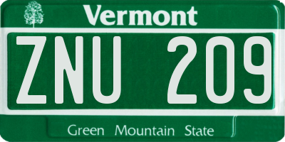 VT license plate ZNU209