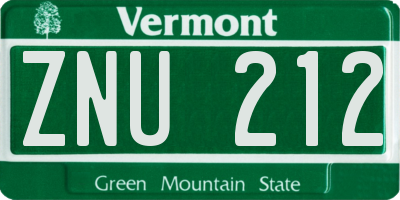 VT license plate ZNU212