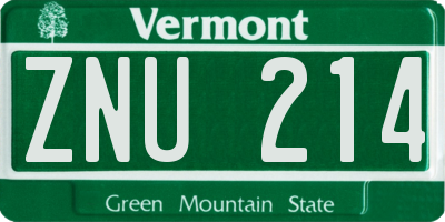 VT license plate ZNU214